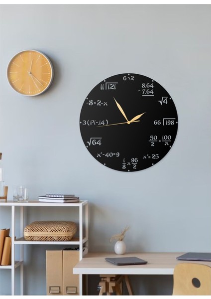 Matematiksel Semboller Formüller Tasarımlı Sayılar Dekoratif Metal Duvar Saati