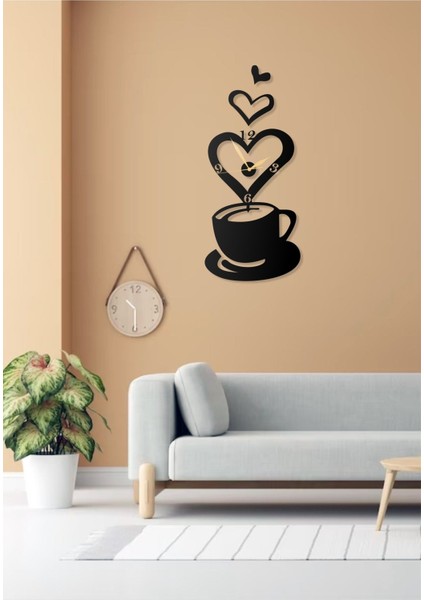 Kahve Coffee Temalı Çay Köşesi ve Kafeler Için Modern Dekoratif Metal Duvar Saati