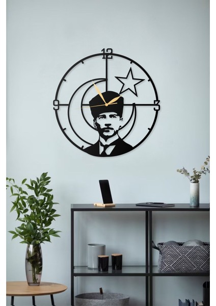 Atatürk Silüeti Anafartalar Tasarımlı Dekoratif Metal Duvar Saati