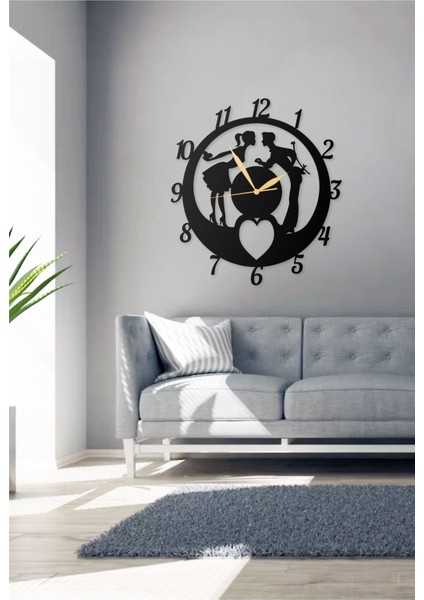 Iki Sevgili Love Aşk Temalı Modern Dekoratif Metal Duvar Saati