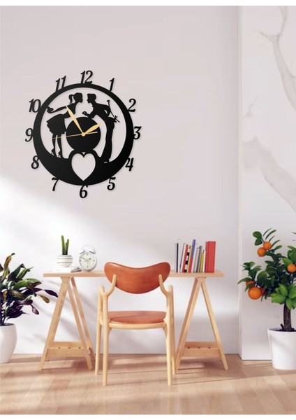 Iki Sevgili Love Aşk Temalı Modern Dekoratif Metal Duvar Saati modelleri