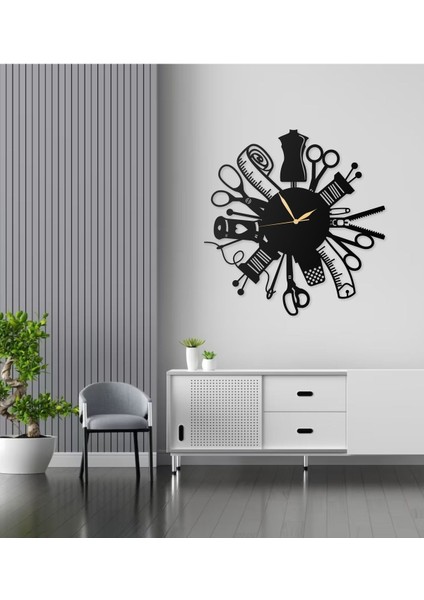 Dikiş Nakış Işleri Temalı Terziler ve Kumaşçılara Özel Tasarımlı Dekoratif Metal Duvar Saati