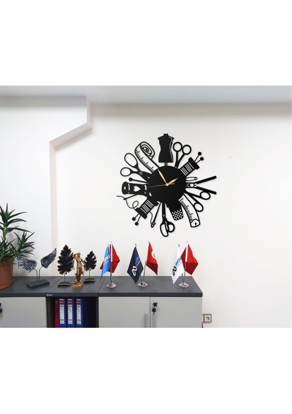 Dikiş Nakış Işleri Temalı Terziler ve Kumaşçılara Özel Tasarımlı Dekoratif Metal Duvar Saati fiyatları