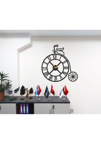 Vintage Bisiklet Tasarımlı Metal Duvar Saati, Roma Rakamlı, Siyah, 55X40 cm modelleri