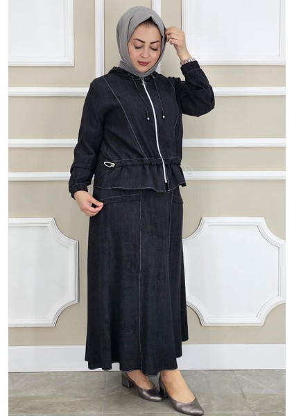 Kadın Kapüşonlu Etekli Tesettür Takım