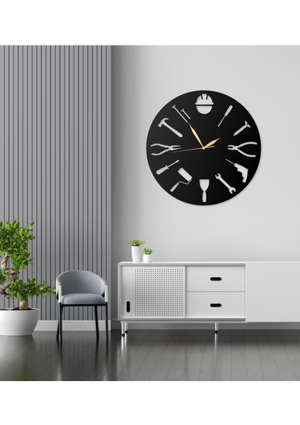 Hırdavat ve El Aletleri Temalı Tamircilere Özel Tasarımlı Dekoratif Metal Duvar Saati