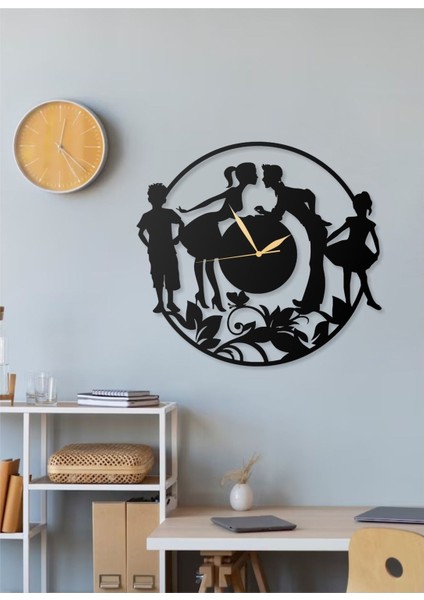 Aile Temalı Sevgili Tasarımlı Ev ve Ofis Için Modern Dekoratif Metal Duvar Saati