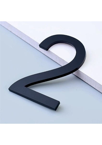 Daire -Duvar - Kapı Numarası 3 mm Lazer Kesim Siyah Pleksi Kendinden Yapışkanlı No -2 Iki