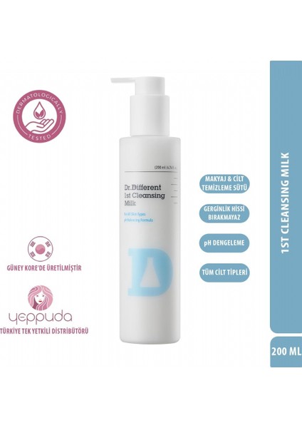Dr.different 1st Cleansing Milk - Ph Dengeleyici Yüz ve Makyaj Temizleme Sütü (1.aşama)