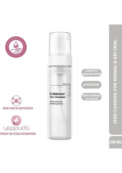 Dr.different Zero Cleanser - Kuru ve Normal Cilt Tipleri Için Hafif Formüllü Köpük Temizleyici (2.aşama)