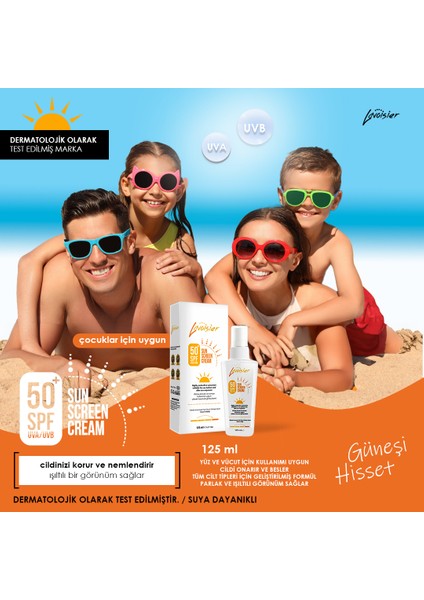 50 Spf Yüksek Korumalı Yüz ve Vücut Güneş Kremi 125ML x 4'lü Set Aile Boy