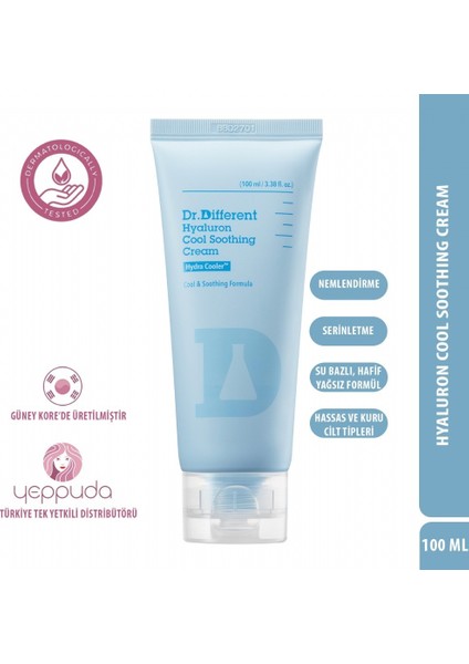 Dr.different Hyaluron Cool Soothing Cream - Hassas ve Kuru Cilt Tipleri Için Nemlendirici & Serinletici Krem