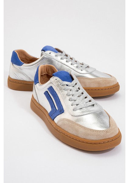 Kadın Günlük Bağcıklı Spor Ayakkabı Gerçek Deri Sandra Gümüş/mavi fiyatları