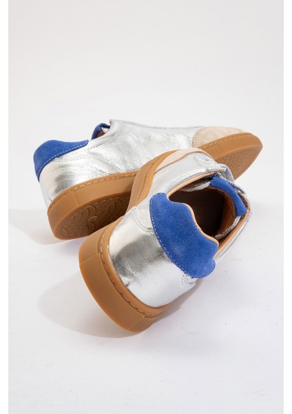 Kadın Günlük Bağcıklı Spor Ayakkabı Gerçek Deri Sandra Gümüş/mavi fırsatları