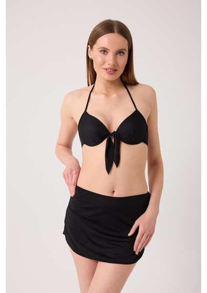 Kadın Dolgulu Takım Etekli Siyah Bikini