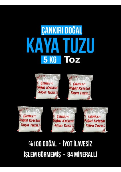 Taş Değirmende Öğütülmüş Doğal Çankırı Kristal Kaya Sofra Tuzu Toz (5 kg) Mavi Etiket