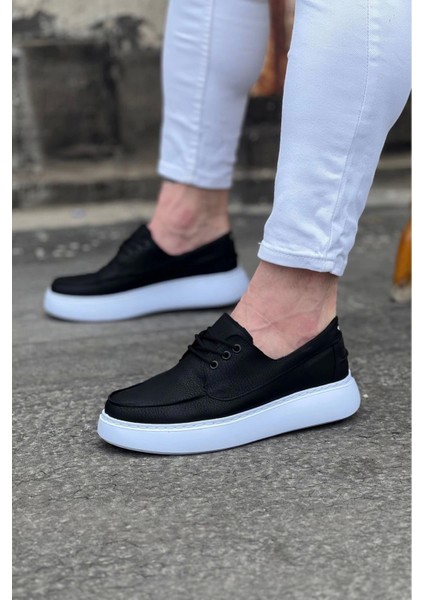 508 Siyah Cilt Ortopedik Taban Erkek Casual Ayakkabı