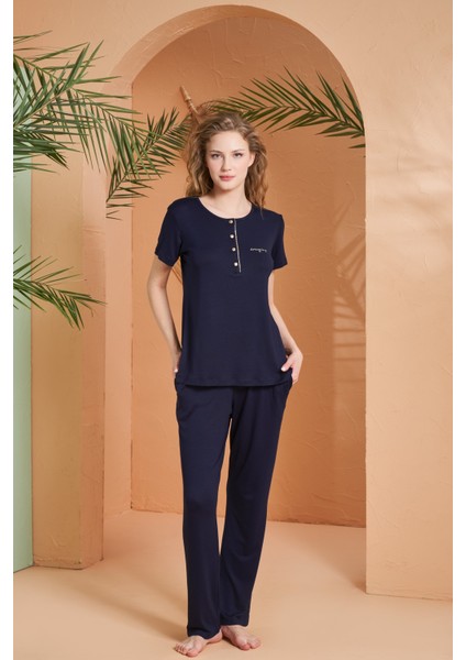 Kadın Patlı Düğme Pijama Takımı 27068