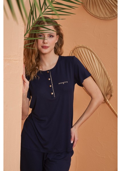 Kadın Patlı Düğme Pijama Takımı 27068