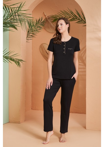 Kadın Patlı Düğme Pijama Takımı 27068