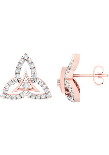 Pırlanta Süslemeli Rose Gold Tasarım Altın Küpe