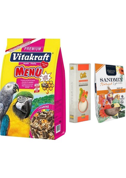 3 Lü Avantaj Paketi Vitakraft Papağan Yemi, Quik Kalamar Kemiği , Nature Plan Kum