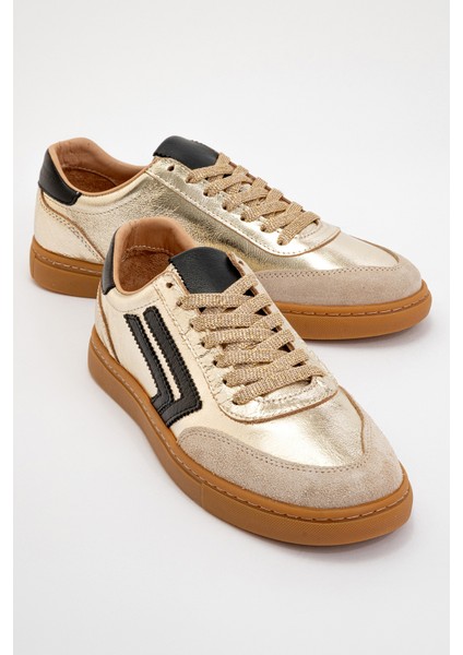 Kadın Günlük Bağcıklı Spor Ayakkabı Gerçek Deri Sandra Altın/siyah fiyatları