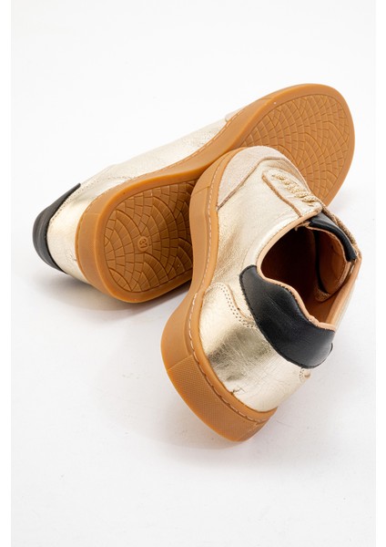 Kadın Günlük Bağcıklı Spor Ayakkabı Gerçek Deri Sandra Altın/siyah fırsatları