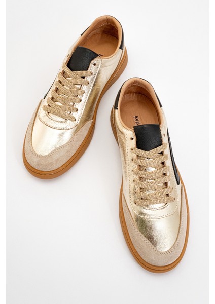 Kadın Günlük Bağcıklı Spor Ayakkabı Gerçek Deri Sandra Altın/siyah indirimleri