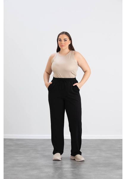 Kadın Büyük Beden Kristal Kumaş Beli Lastikli Pantolon fiyatları