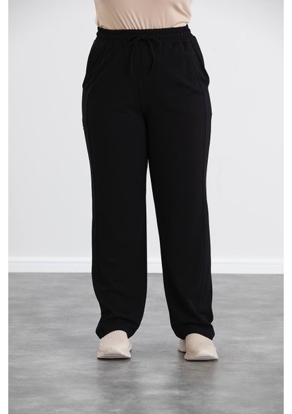 Kadın Büyük Beden Kristal Kumaş Beli Lastikli Pantolon fırsatları