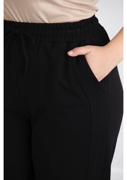 Kadın Büyük Beden Kristal Kumaş Beli Lastikli Pantolon indirimleri