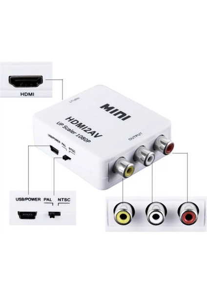 PX-1220 HDMI To Av Çevirici, HDMI To Av Görüntü Aktarıcı (Pc HDMI Girişini Av Tvye Aktarır)