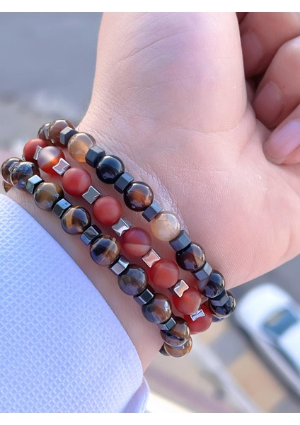 Nursaat 3 Lü Özel Tasarım Unisex Doğal Taş Bileklik Çakra, Turkuaz, Yeşim, Akik ve Sitrin Taşları 10 fiyatları