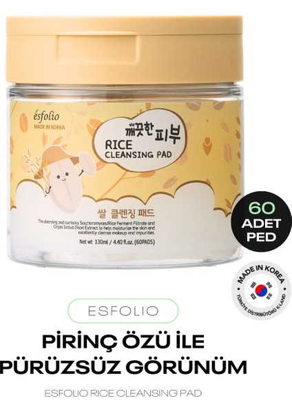 Pirinç Özleri İçeren ve Pürüzsüz Görünüm Sağlayan Esfolio Rice Cleansing Pad 60'lı