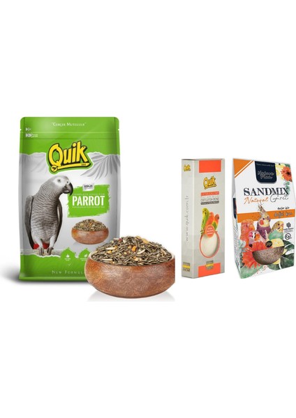 3 Lü Avantaj Paketi Quik Papağan Yemi, Quik Kalamar Kemiği, Nature Plan Kuş Kumu