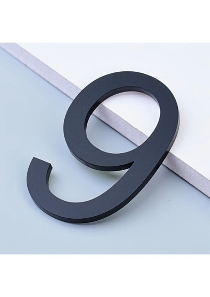 Daire -Duvar - Kapı Numarası 3 mm Lazer Kesim Siyah Pleksi Kendinden Yapışkanlı No -9 Dokuz