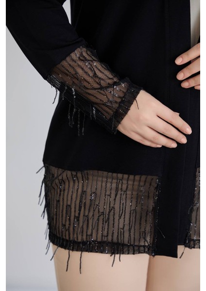 Kadın Büyük Beden Kol ve Etek Uçları Tül ve Işleme Detaylı Kristal Kumaş Şık Hırka indirimleri