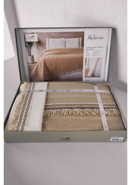 Tivoli Çift Kişilik Dantelli 4 Parça Pike Takımı Çeyizlik-Melanie-Kapuçino modelleri