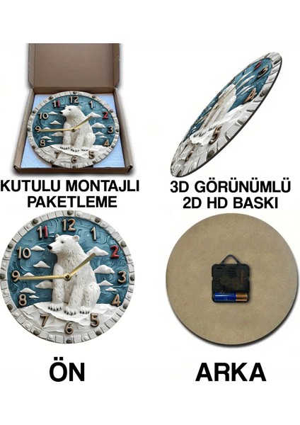 Sessiz Yuvarlak Ahşap Duvar Saati, Kuvars Hareketli 2d Kedi Desen 2d Ahşap Kutulu SDW015