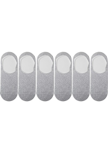 6 Çift Kadın Gri Görünmez Babet Günlük Topuk Kaydırmazlı Çorap