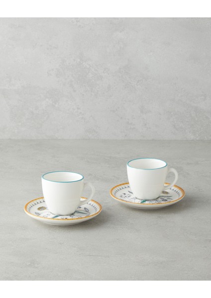 Zelia Bone Porselen 4 Parça 2 Kişilik Kahve Fincan Takımı 90 ml Renkli