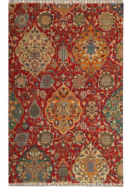 Harem HRM05 Red Geleneksel Desenlere Sahip Yün ile Üretilen Renkli Özel Tezgah Halısı
