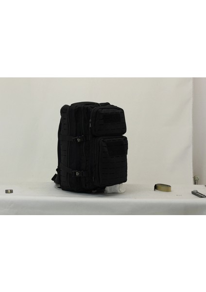 50 Litre Lazer Kesim Siyah Cordura Kumaş Sırt Çantası
