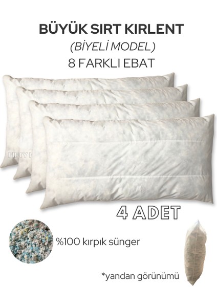 4lü Büyük Sırt Kırlent Iç Dolgu - Koltuk Sırt Kırlenti Minder Biyeli Model dolgu kırpık sünger - ölçü seçenekleri mevcut - beyaz rengi fiyatları