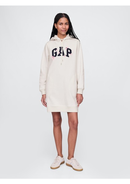 Kadın Bej Vintage Soft Gap Logo Sweatshirt Elbise