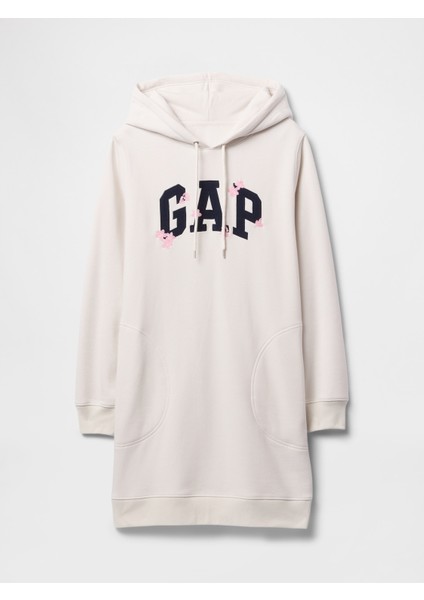 Kadın Bej Vintage Soft Gap Logo Sweatshirt Elbise