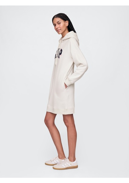 Kadın Bej Vintage Soft Gap Logo Sweatshirt Elbise