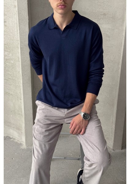 Erkek Pamuklu Polo Yaka Oversize Triko Kazak fiyatları