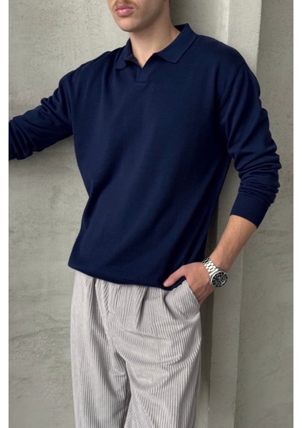 Erkek Pamuklu Polo Yaka Oversize Triko Kazak modelleri